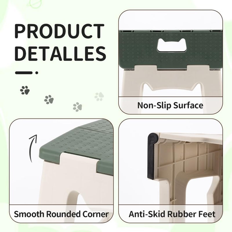 CasaZenith Step Stool Foldable, 9'' Folding Step Stool for Kids & Adults, Hold Up to 300lb, Lightweight Small Collapsible Step Stools with Handle, Stepping Stools Suitable for Kitchen Bathroom (Green) - Image 3